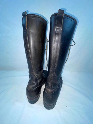 VTG 70s 80s MENS 9.5 BLACK LEATHER NASTY FEET MOTORCYCLE BIKER TALL LACED BOOTS - Picture 8 of 15