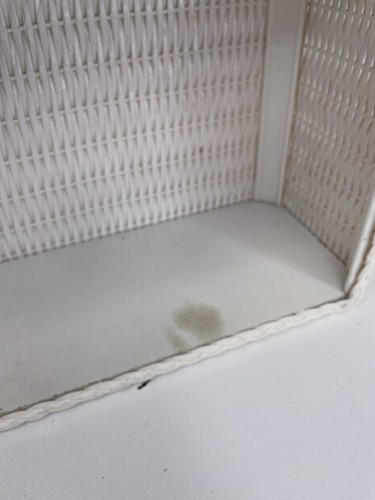 Set Of 2 Vtg Hanging Wall Wicker Bathroom Organizer Shelves White MCM 17.5x15.5” - Picture 8 of 15