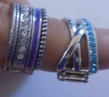 Silver Tone Rhinestone Cocktail Stretch Rings set of two 255 