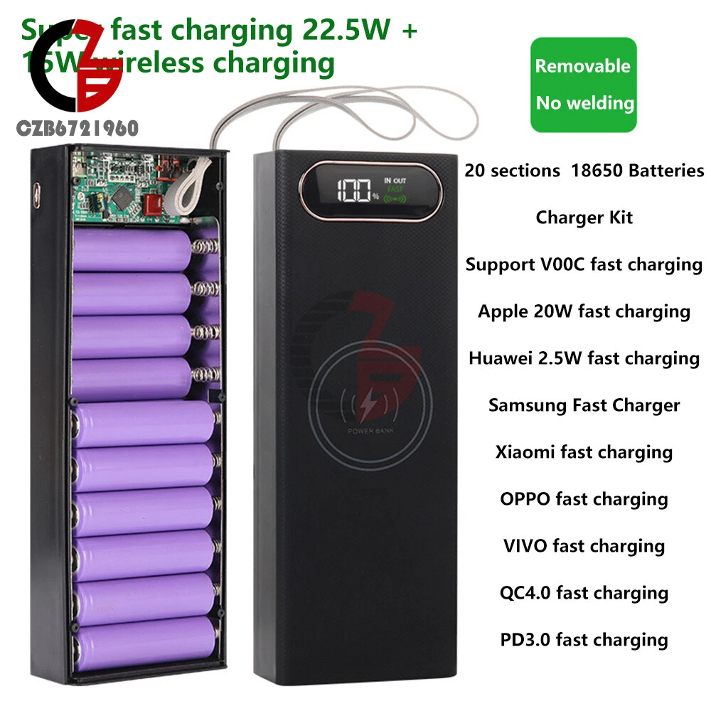 Qusedwey 8X18650 Caricabatterie Box Power Bank Supporto DIY Shell Dual USB 18650 Battery Storage Box, Carica Standard Nero Qusedwey 8X18650 Caricabatterie Box Power Bank Supporto DIY Shell Dual USB 18650 Battery Storage Box, Carica Standard Nero