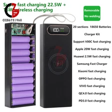 20x 18650 Battery Power Bank Case LCD Display Wireless Fast Charger Box 22.5+15W