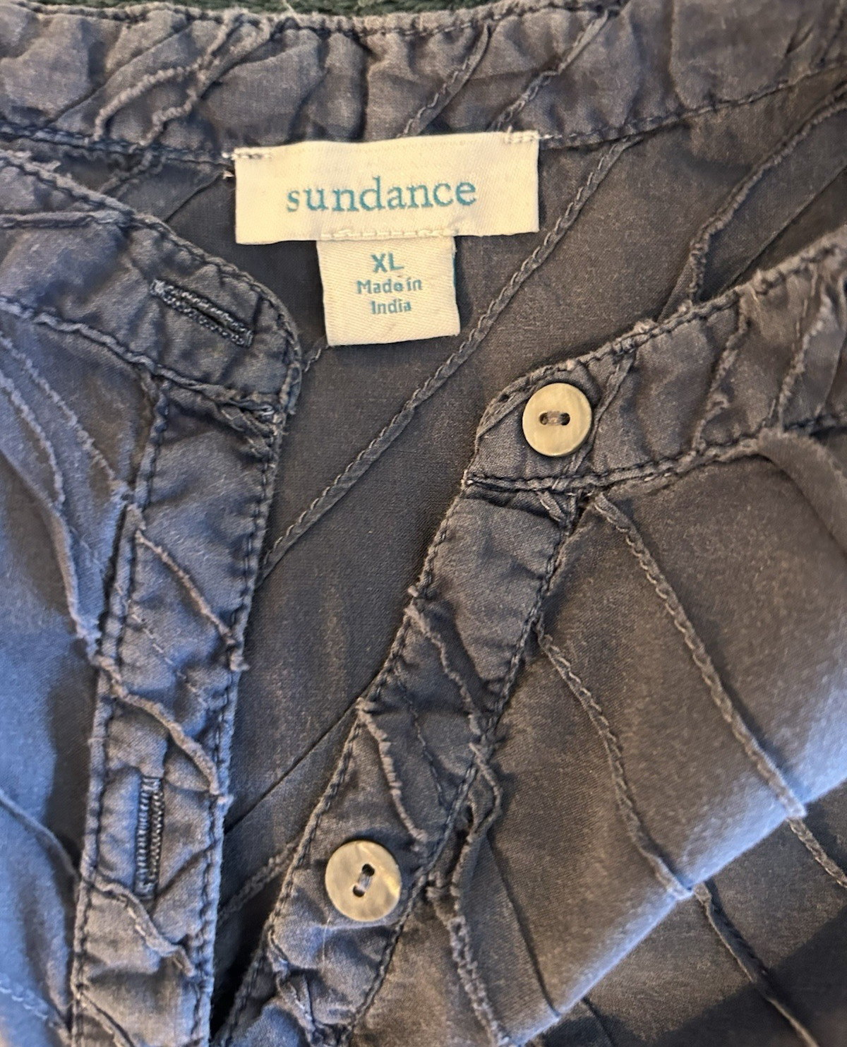 Chambray Patchwork Shirt 100% Cotton Sundance XL … - image 7