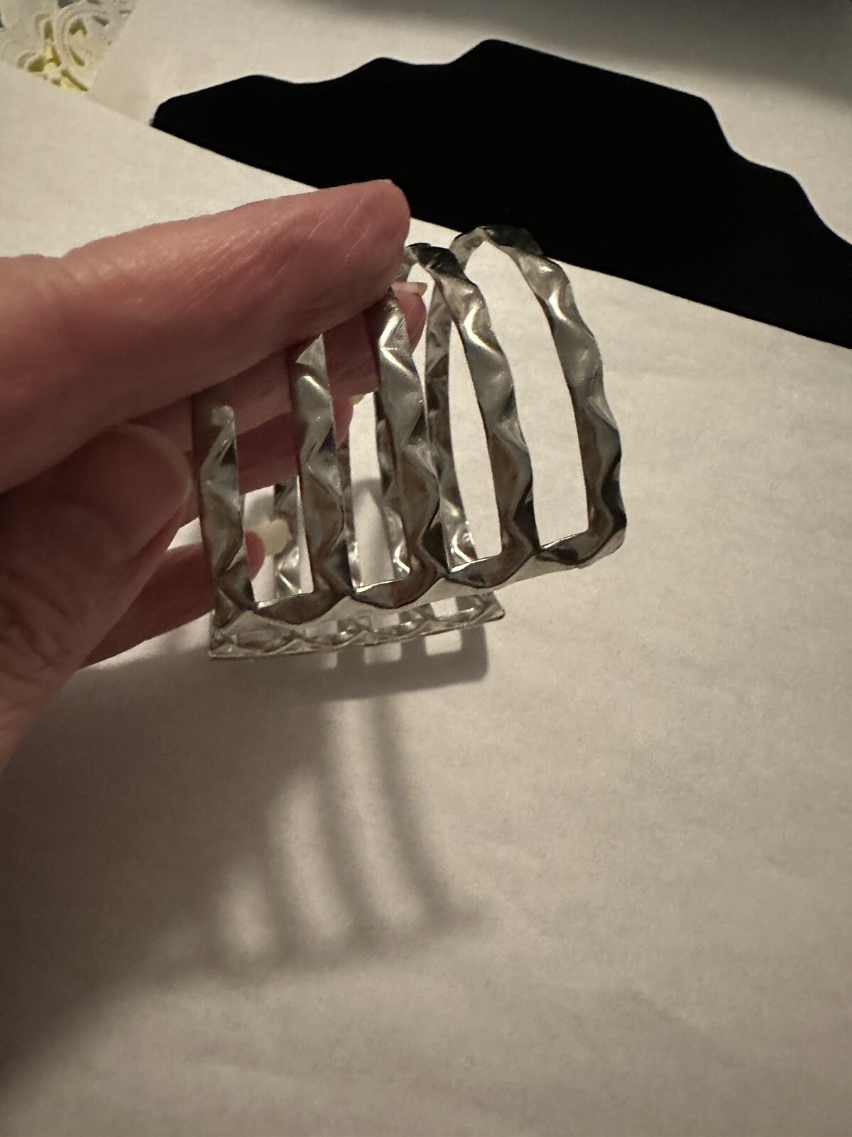 Multilayered Open Cuff Textured Wave Bracelet Sil… - image 7