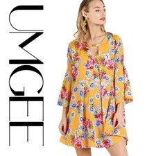 SML UMGEE HONEY FLORAL KEYHOLE Pleated Swing Dress/Tunic BHCS