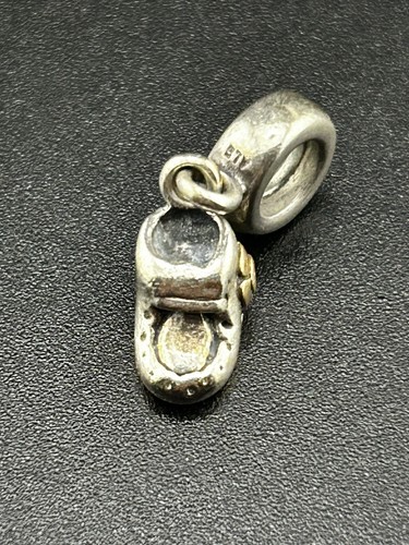 RETIRED Pandora Sterling 925 14k Gold Baby Bootie Dangle Charm - Picture 4 of 7