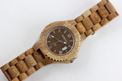 Holzuhr Walnussholz Herrenuhr große Damenuhr Datum 46mm Bewell A-Ware Geschenk