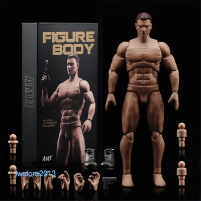 US 1/12 Flexible Muscular 6'' Male Action Figure Head Body Shoes Gun No Clothes