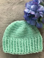 New Hand Crocheted Wide Brim Baby Hat, Unisex, Ribbed Brim, Warm And Cozy,