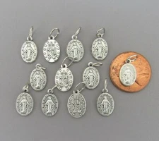 Lot 12 TINY Miraculous Medal Charm for Rosary Bracelet Italy M111 finish SILVER