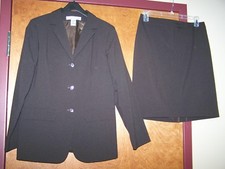 2-pc DAVID WARREN Lined long-sleeve Brown Career suit jacket pencil skirt Sz 10