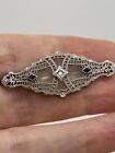 Style Sapphire Diamond Pin Brooch Estate 14k White Gold Art Deco