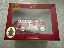 Spode Christmas Tree Red Fire Truck  With Tree New Ornament in Box