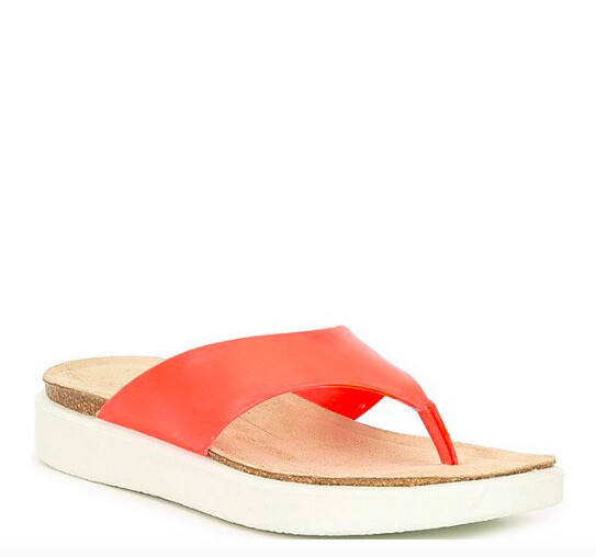 NIB Ecco Corksphere Leather Thong Sandals Coral Neon
