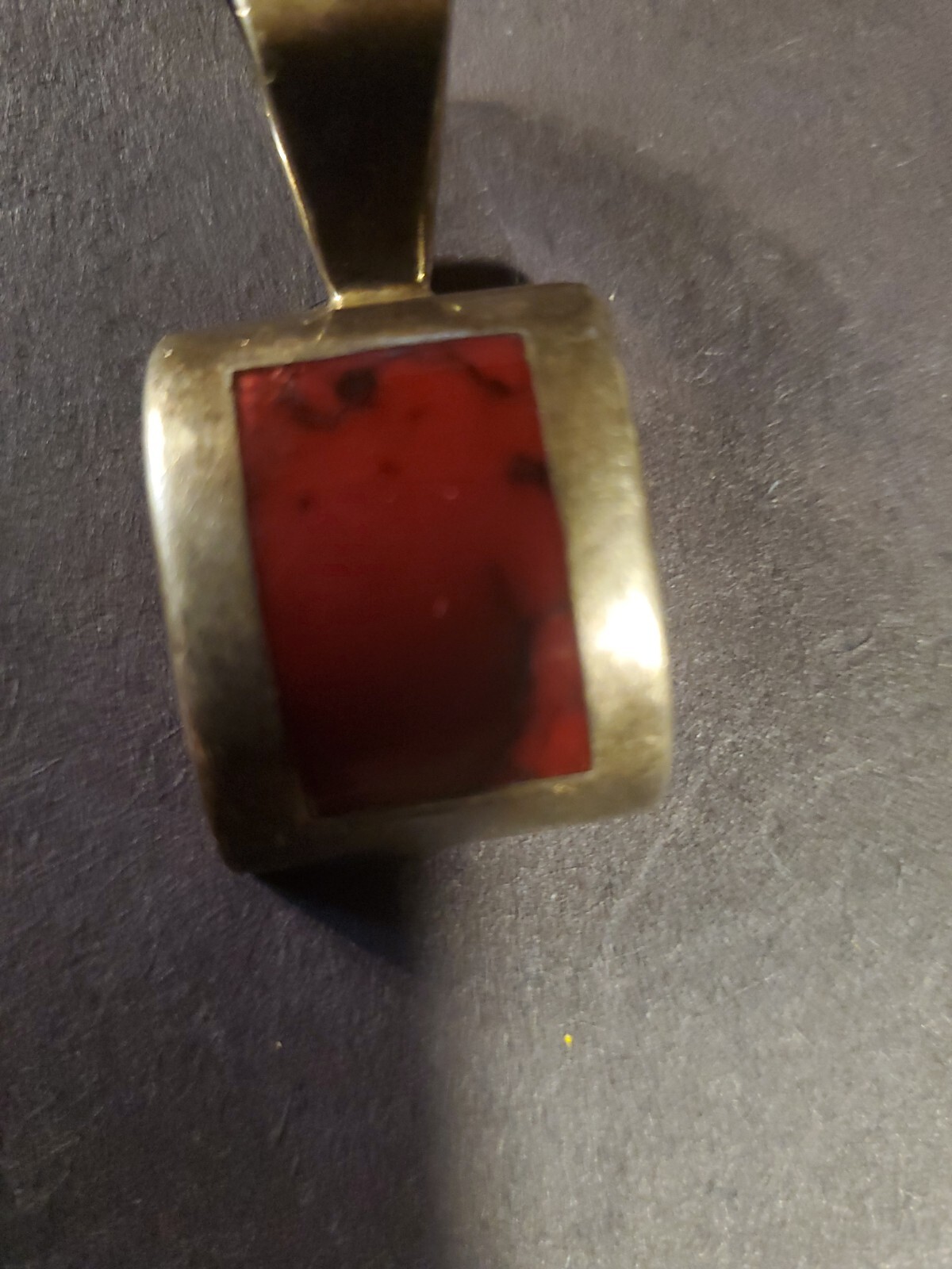 Sterling Silver Rectangular Red JASPER Pendant 1"… - image 3