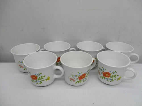 Set Of 7 Vintage Corning Ware Corelle Wildflower Coffee Tea Cups/ Mugs
