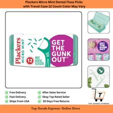Plackers Micro Mint Dental Floss Picks with Travel Case 12 Count Color May Vary