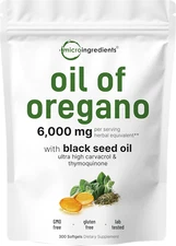 Micro Ingredients Oil of Oregano Softgels 6000Mg per Serving, 300 Count | 2 in 1