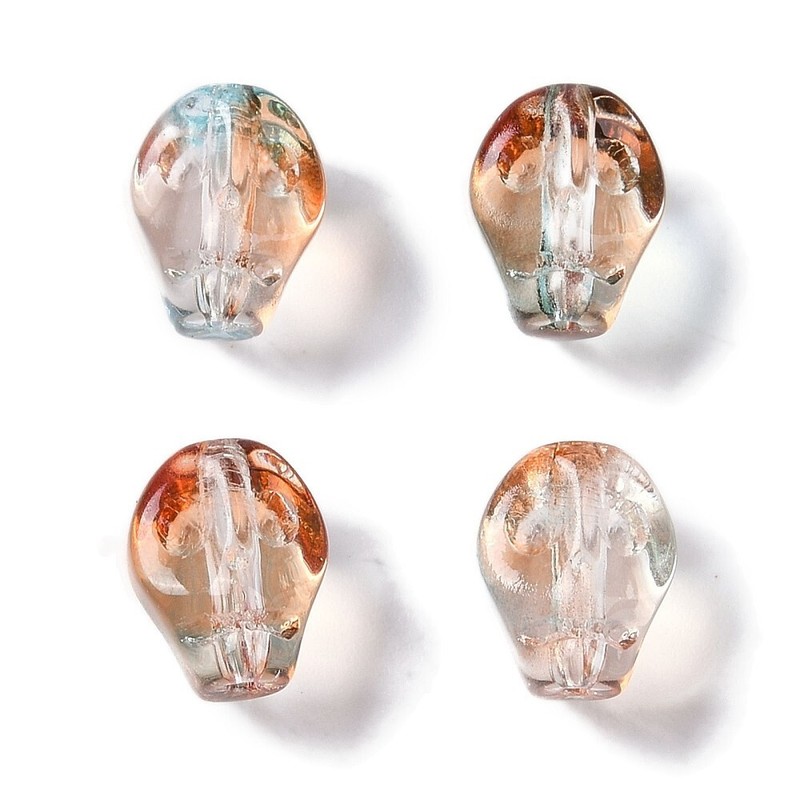 10 Glass Skull Beads Brown Blue Halloween Findings Jewelry 10mm Gothic Skeleton