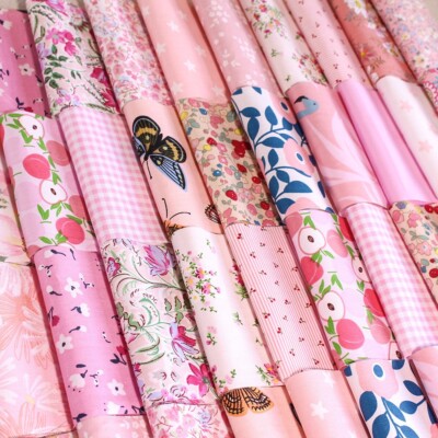 60 Pink Cotton Floral 5'' Charm Squares Quilting Fabric Scraps Sewing Craft Diy