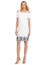 White With Navy Cold Shoulder Embroidered Dress Size XL