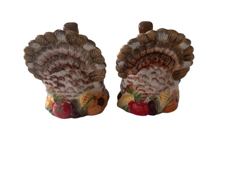 Thanksgiving Holiday Turkey Salt & Pepper Set 3" X 3" Multicolor Ceramic NWOT - Picture 6 of 9