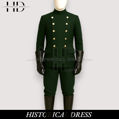 1930 Chauffeur Uniform Green Wool Jacket & Pants | Edwardian Repro Suit