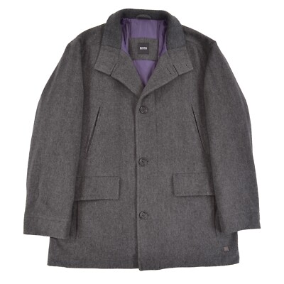 Hugo Boss Gray Wool Peacoat Coat Button Jacket Mens sz EUR 52 / US
