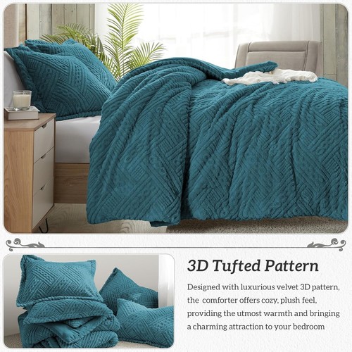 Flauschiges King Bettdecken-Set - türkisblau Fleece 3-teilig Bettwäsche für Winterwärme - Bild 7 von 9