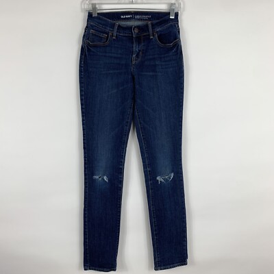 Old Navy Jeans Size 0 Curvy Skinny Women's Mid Rise Medium Wash Distressed