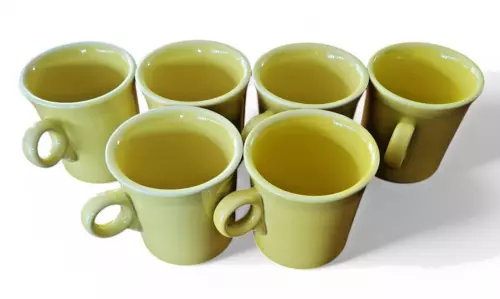 Lot of 6 Homer Laughlin Fiestaware Sunflower Yellow Coffee Cup Mug Ring Handle