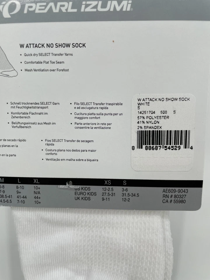 Calcetines multideporte Pearl Izumi para mujer Attack No Show talla S blancos de secado rápido cómodos Foto 4 de 4