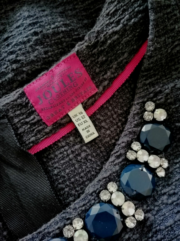 Joules Dress Women Size 16 Grey Textured Cotton Blend Crew Neck Short