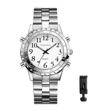 Men Women Stainless Steel Band Chimes Alarm Analog Quartz Watch Talking Watches