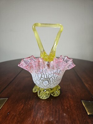 Antiker UV-empfindlicher Kunstglaskorb Stourbridge Arboresque Muster 