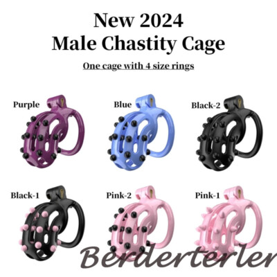 2024New Male Resin Chastity Cage Removable Spiked Cage Cb Lock Cage with 4 Rings