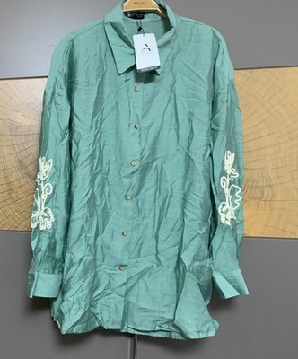 Gr.40/42 Anewsta Boho Bluse mit Stickerei Sage Grün Farbe: Sage Grün Neu