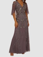 Adrianna Papell Womens' Purple Sequin Beaded Sheer Cape Sleeves Dress Size 2
