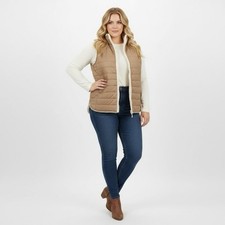 Reversible Sherpa Puffer Vest Tan Cream Full Zip Quilted Pockets L