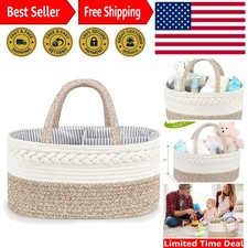 Portable 3-Compartment Baby Diaper Organizer - Stylish Rustic Cotton Basket