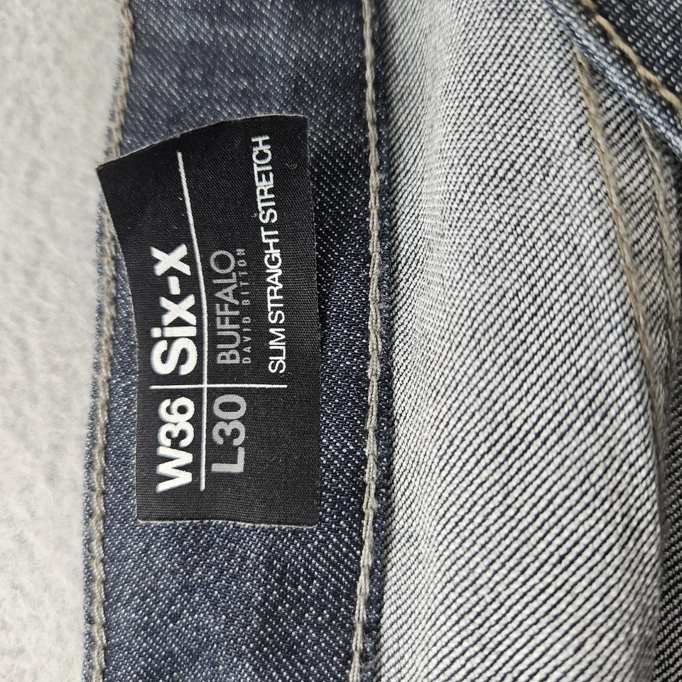 Pantalones de mezclilla para hombre Buffalo David Bitton Six-X ajustados rectos elásticos azul marino 36X30 Foto 3 de 4