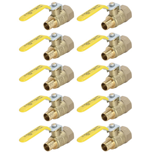 10 Pack XFITTING 3/4" Pex-B Female Ball Valve Pex B Crimp , Lead Free,Full Port