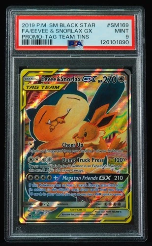 Eevee & Snorlax GX SM169 PSA 9 Tag Team Tins Pokemon Card