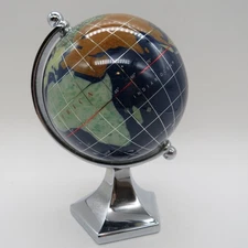 Blue Lapis Globe with Inlaid Semi Precious Stones & Mother of Pearl Abalone 5.5"