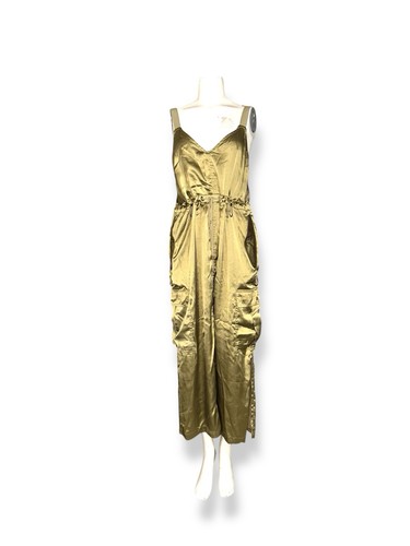 Anthropologie Love The Label Cargo Maxi/Midi Dress Sleeveless Bronze Satin sz M - Picture 7 of 13