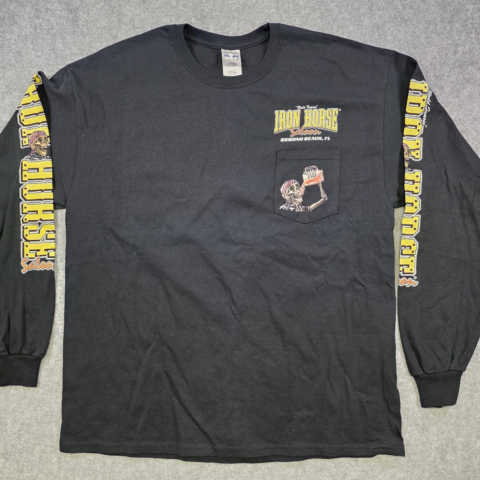 Iron Horse Saloon T Shirt Mens XL Motorcycle Black Long Sleeve Pocket Biker Bar