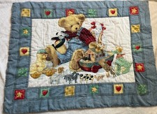 Vtg Blue Jean Teddy Panda Bear Light Crib Comforter Quilt Blanket 32 X 42