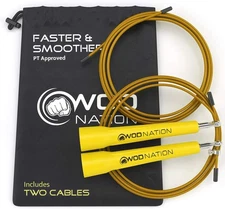 WOD Nation Adjustable Speed Jump Rope Workout Equipment - Yellow, Alloy Steel...