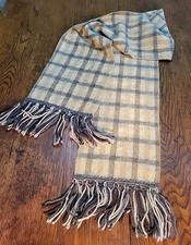 100 Wool Plaid Scarf with Fringe 9 in X 78 in Gray Tan Charcoal Beautiful Warm