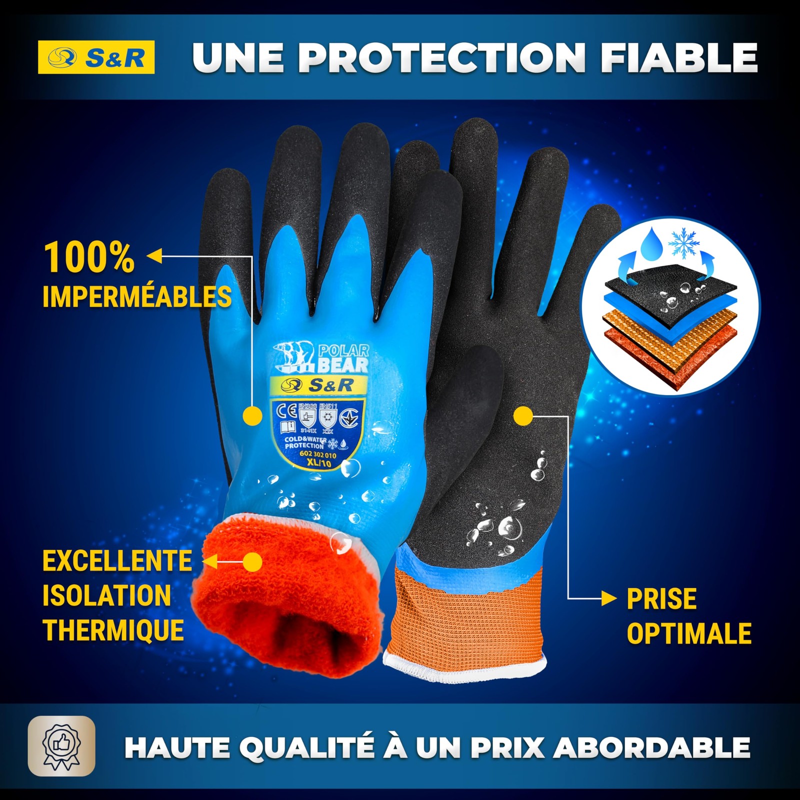 Gant de travail hiver homme lot de 2 paires de gants thermiques noirs en taille XL - 2