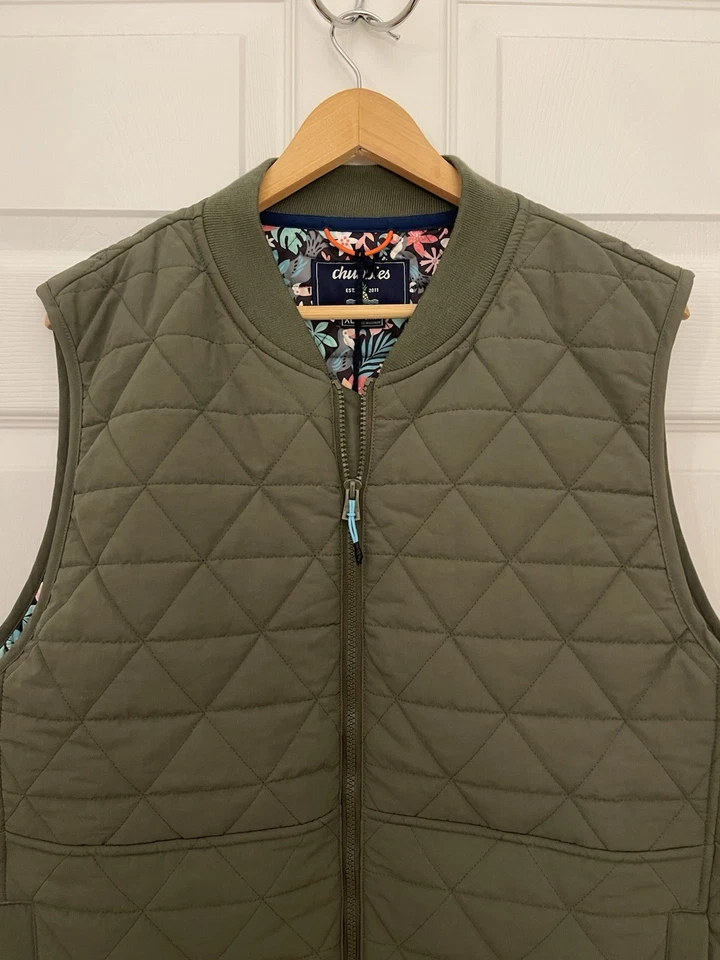 Chubbies Nuevo Chaleco Acolchado Para Hombres XL Verde Oliva El Bosque Floristería Forrado Bolsillos  Foto 3 de 4
